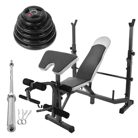 Bundel Bench Press + Olympic Barbell + Plate Weight Plates
