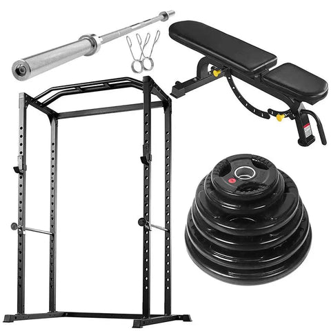 Bundle Professional Weight Cage + Olympic Bar + Plate Weight Plates + Gym Couch