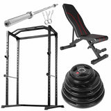 Bundle Professional Weight Cage + Olympic Bar + Plate Weight Plates + Gym Couch