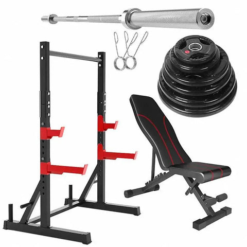 Bundle of Half a Weight Cage + Olympic Bar + Plate Weight Plates + Gym Couch